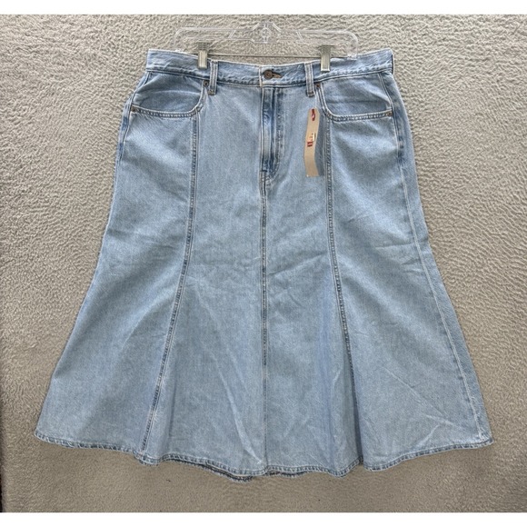 Levi's Dresses & Skirts - Levis Skirt Womens 34 Fits 38 Blue Denim Fit & Flare Seamed Midi Casual NEW